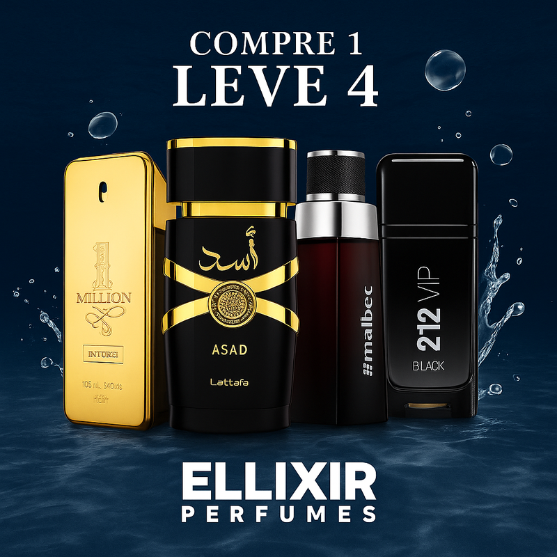 Combo 4 Perfumes Masculinos Importados (100ml) - 1 Million | Lattafa Asad | 212 VIP | Malbec [FRETE GRÁTIS]